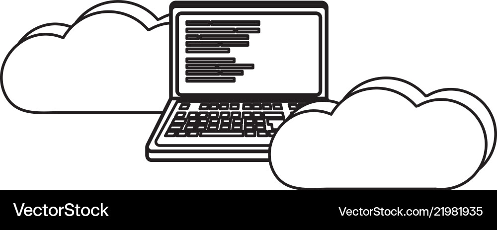 Outline data cloud with laptop and code vector image