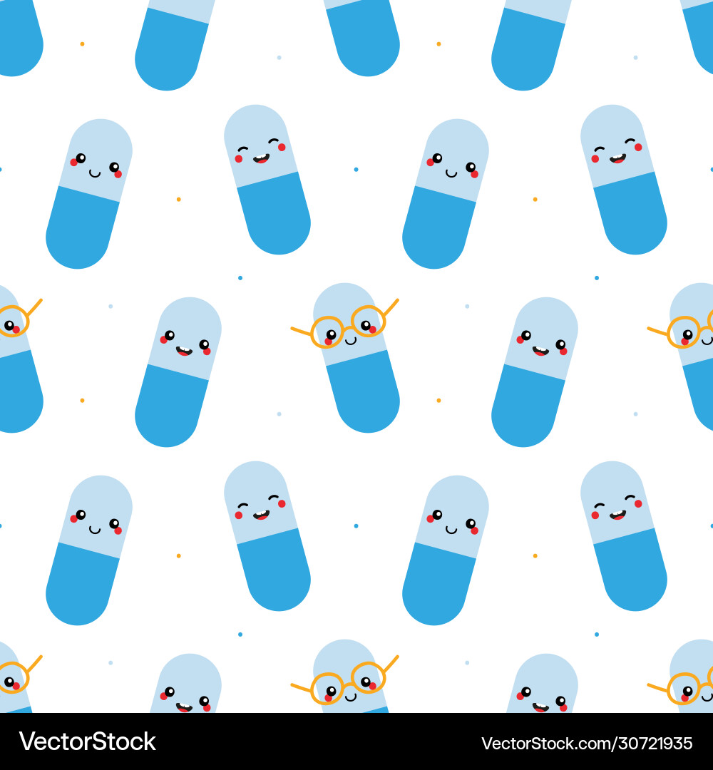 Seamless pattern with happy pill characters vector image