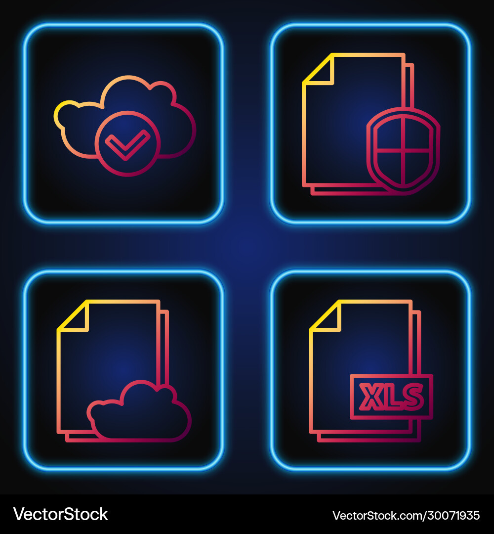 Set line xls file document cloud storage text vector image