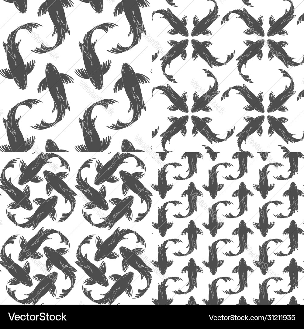 Set seamless patterns with koi carp fish Set seamless patterns with koi carp fish vector image