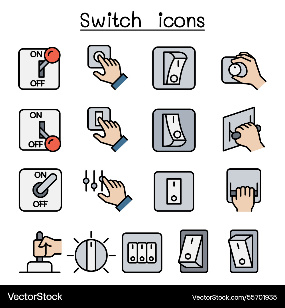 Switch icon set in colorline style Switch icon set in colorline style vector image
