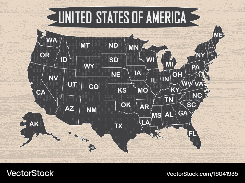 USA State Map - Binary & State Names vector image