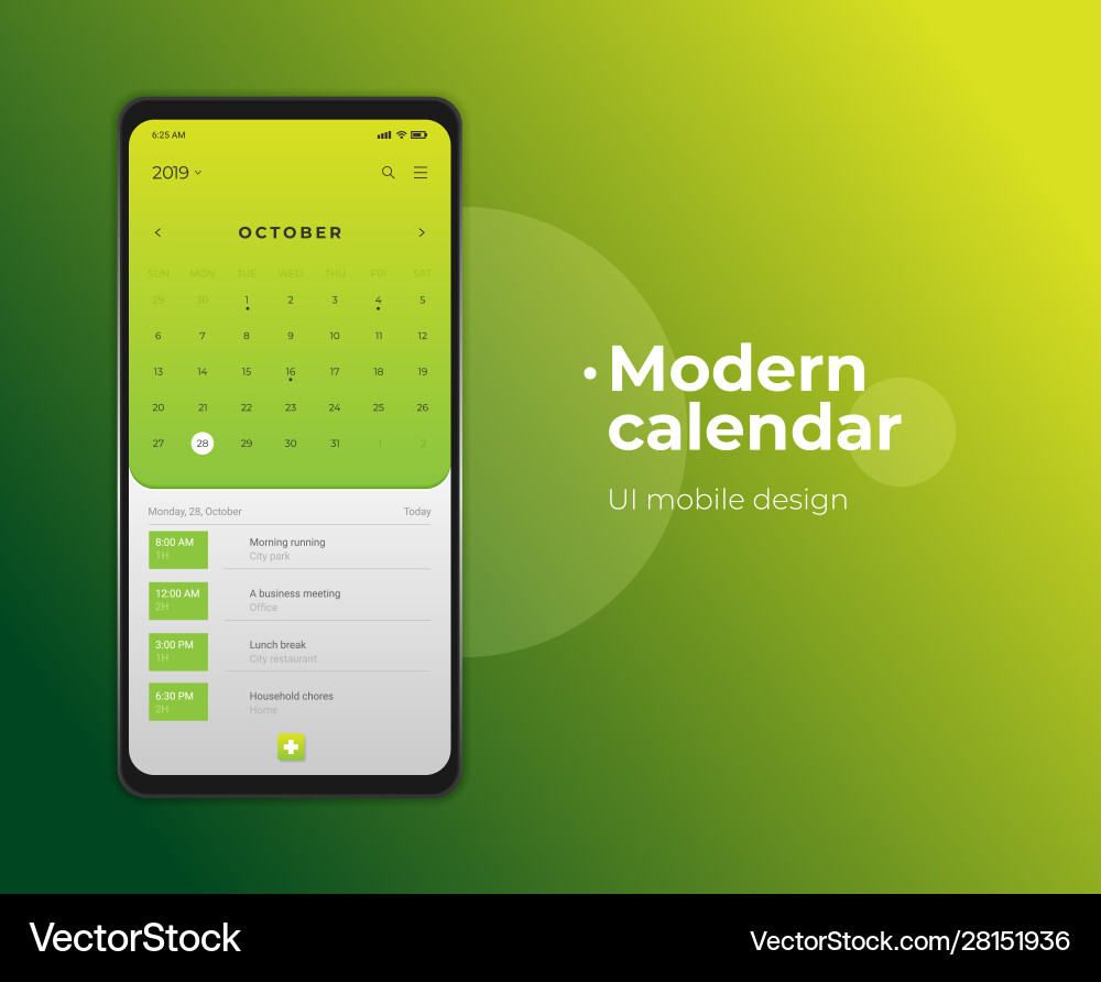 Calendar mobile ui ux design mockup Calendar mobile ui ux design mockup vector image