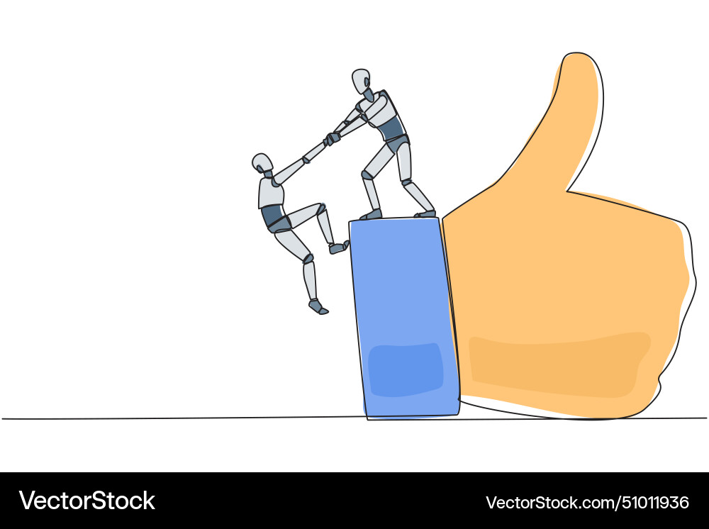 Continuous one line drawing smart robot helps Vector Image
