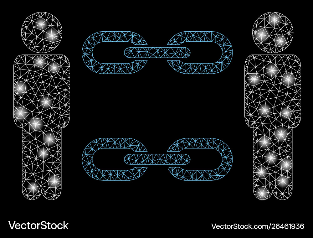 Glowing mesh wire frame men chains with flash Glowing mesh wire frame men chains with flash vector image