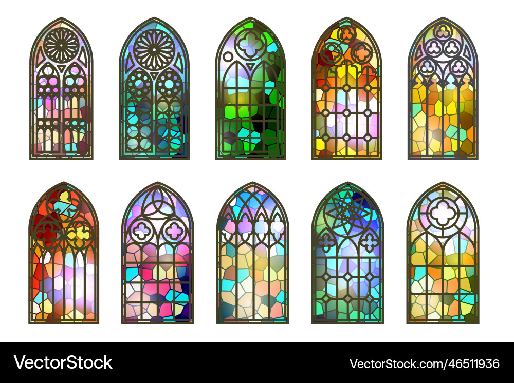 Gothic stained glass windows church medieval vector image