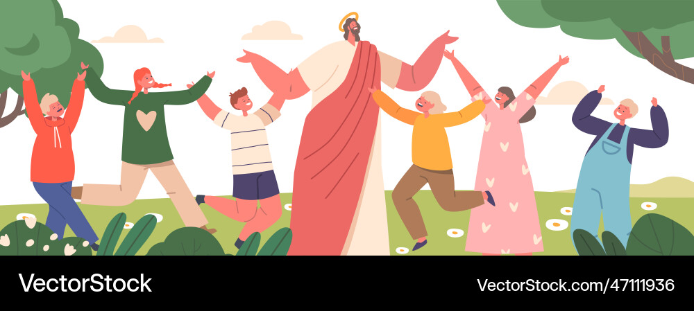 Jesus biblical character surrounded by children Jesus biblical character surrounded by children vector image