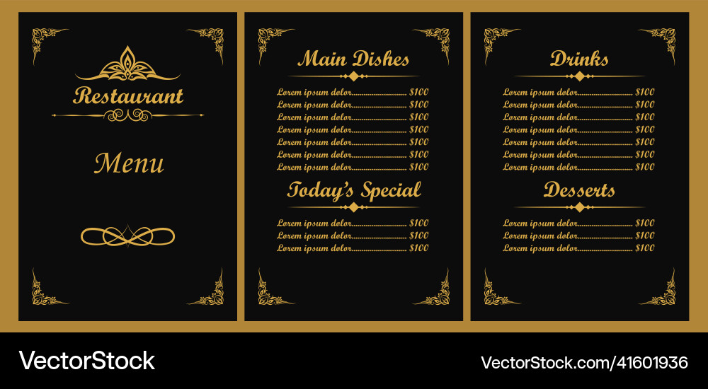 Luxury restaurant menu template Luxury restaurant menu template vector image