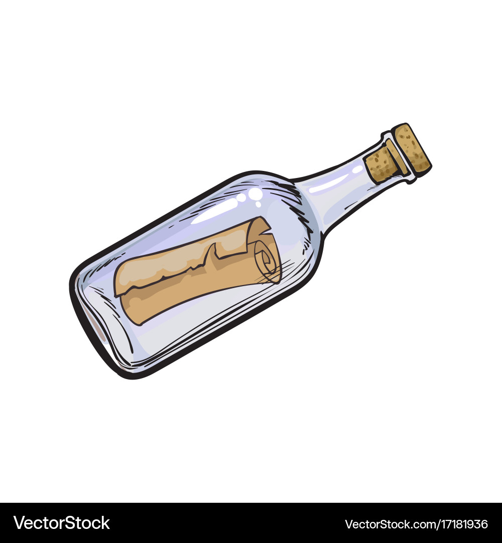 Message in Bottle - Antique Scroll Vector Image