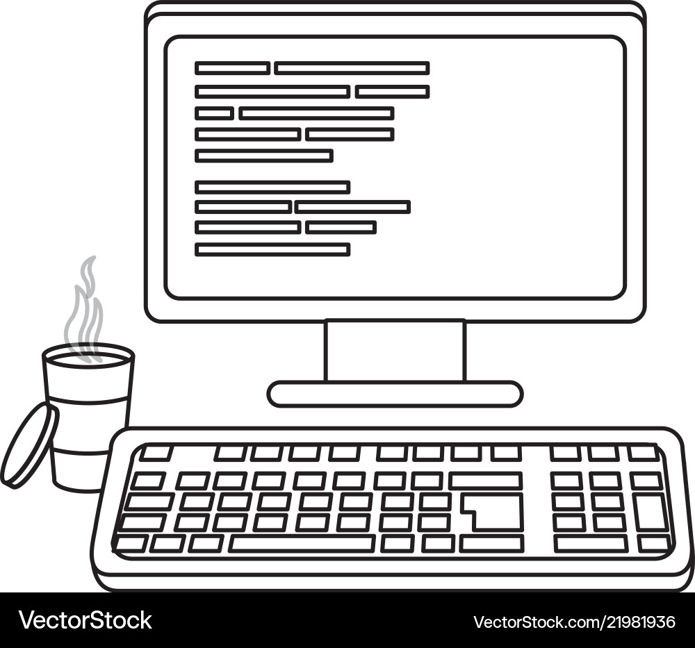 Outline-Computer mit Programmiercode und Hot Outline-Computer mit Programmiercode und Hot vektorbild