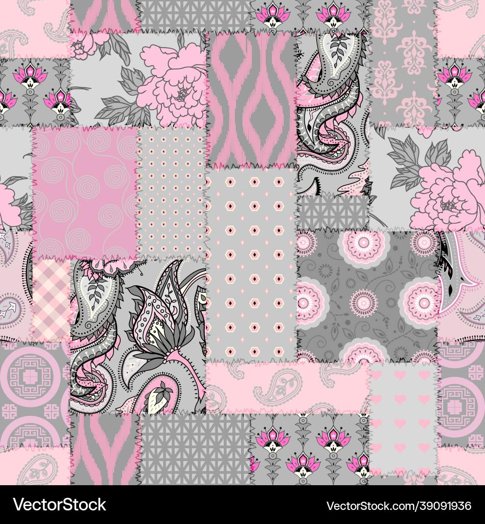 Patchwork textile pattern seamless quilting Patchwork textile pattern seamless quilting vector image