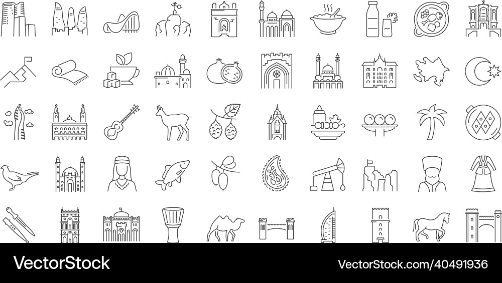 Set of linear icons azerbaijan Set of linear icons azerbaijan vector image