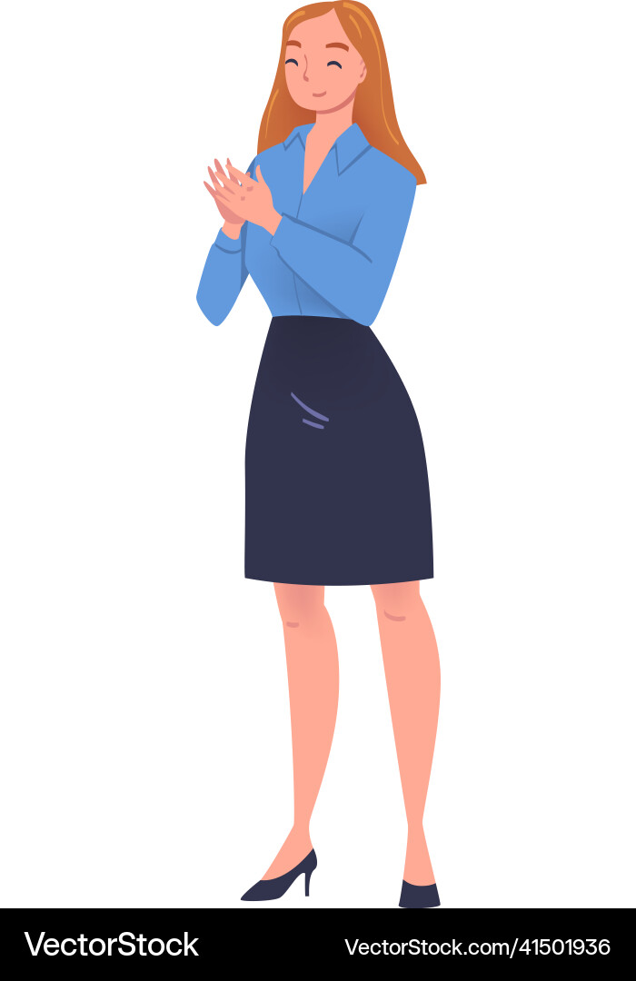Smiling woman character standing and clapping his Smiling woman character standing and clapping his vector image