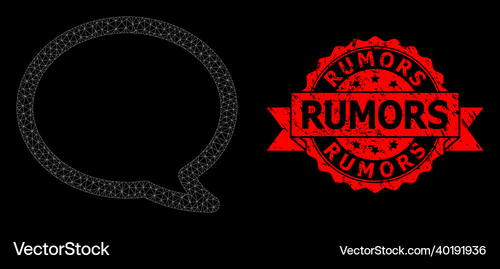 Textured rumors stamp and web mesh message cloud Textured rumors stamp and web mesh message cloud Vector Image