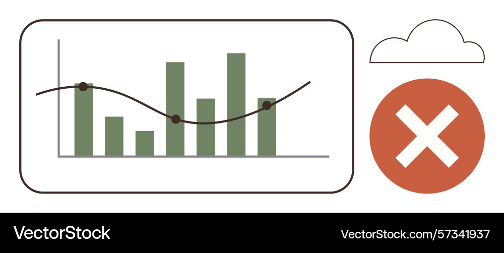 Bar graph with trend line and crossed circle next Bar graph with trend line and crossed circle next vector image