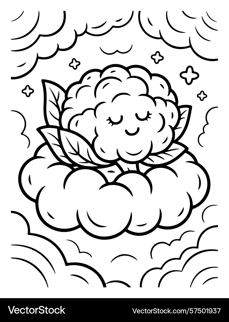 Cauliflower character floating in clouds coloring Vector Image