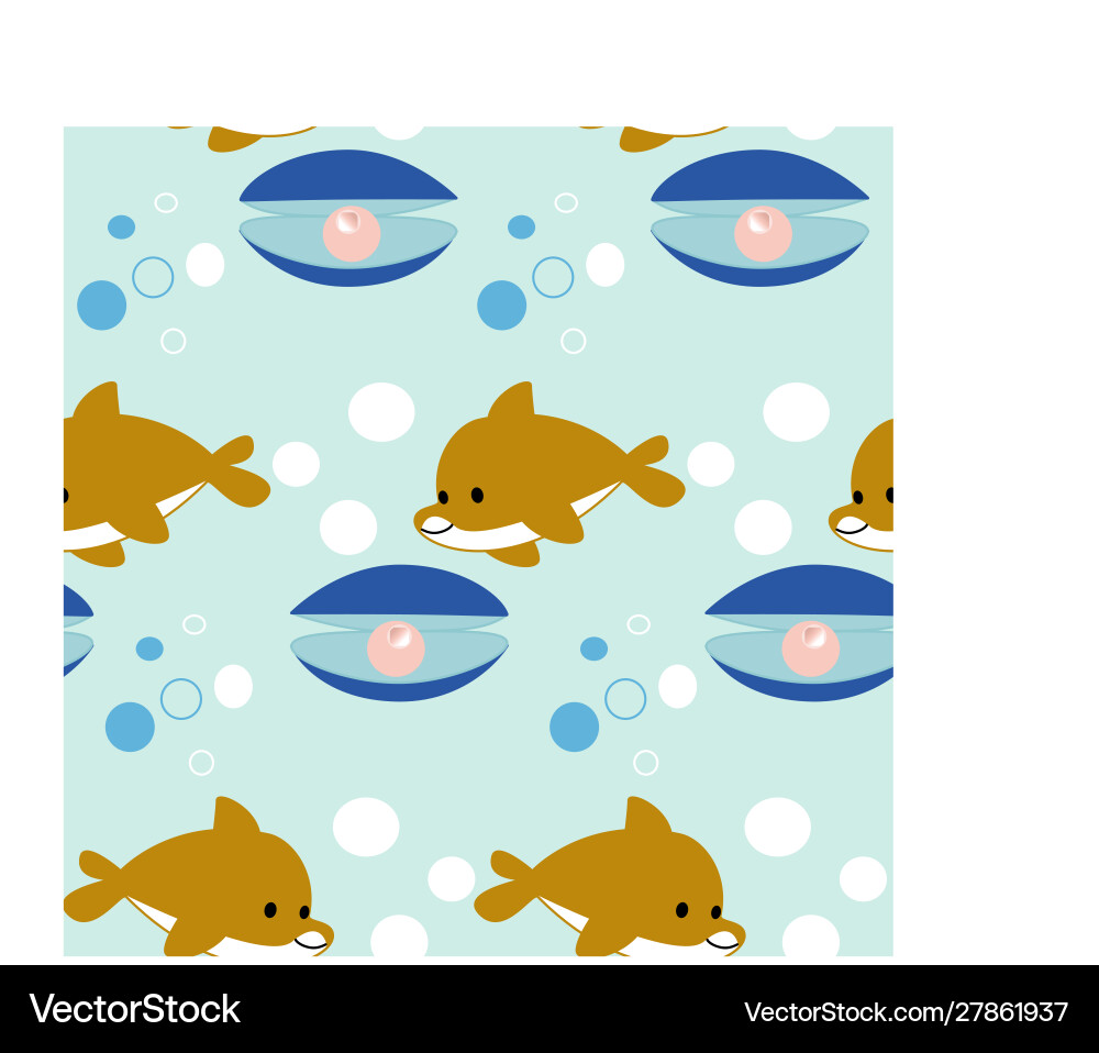 Dolphines and pearls in a seamless pattern design Dolphines and pearls in a seamless pattern design Vector Image