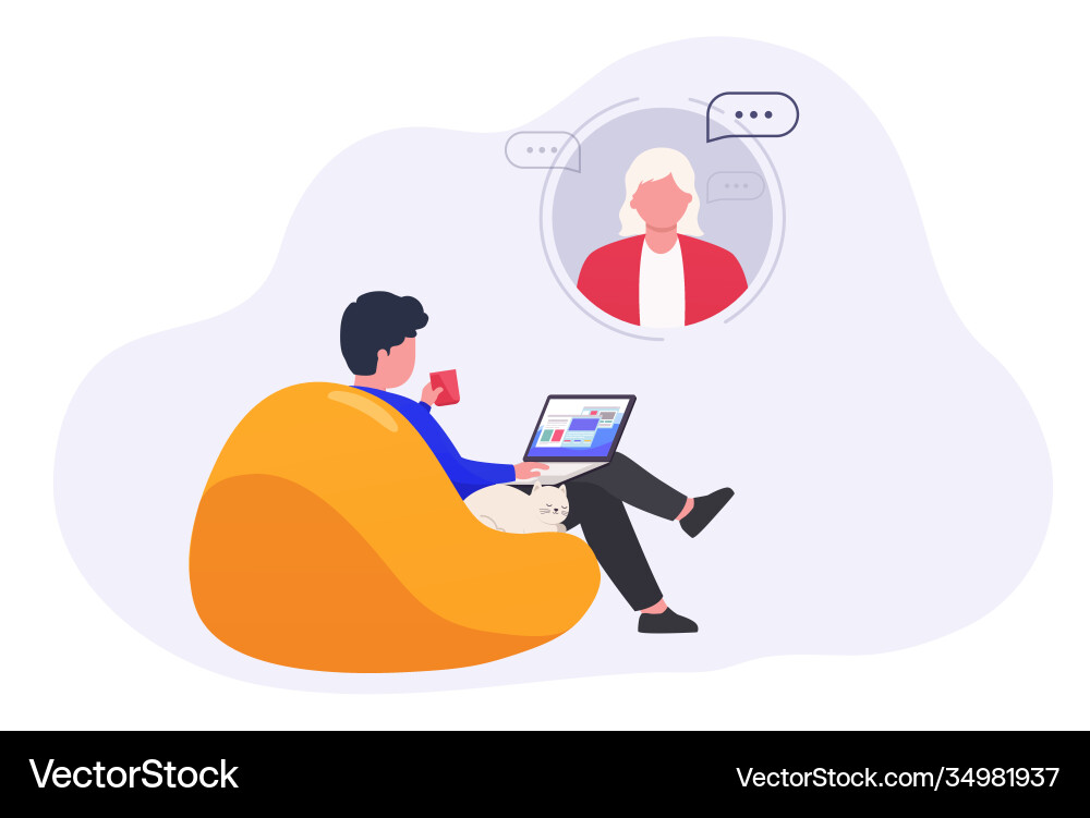 Man with laptop uses virtual assistant online Man with laptop uses virtual assistant online vector image