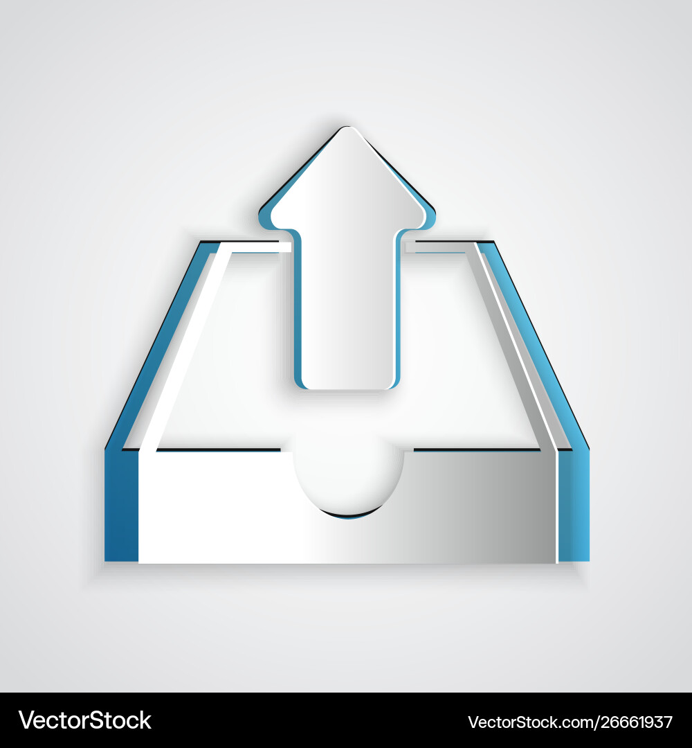 Paper cut upload inbox icon isolated on grey Paper cut upload inbox icon isolated on grey vector image