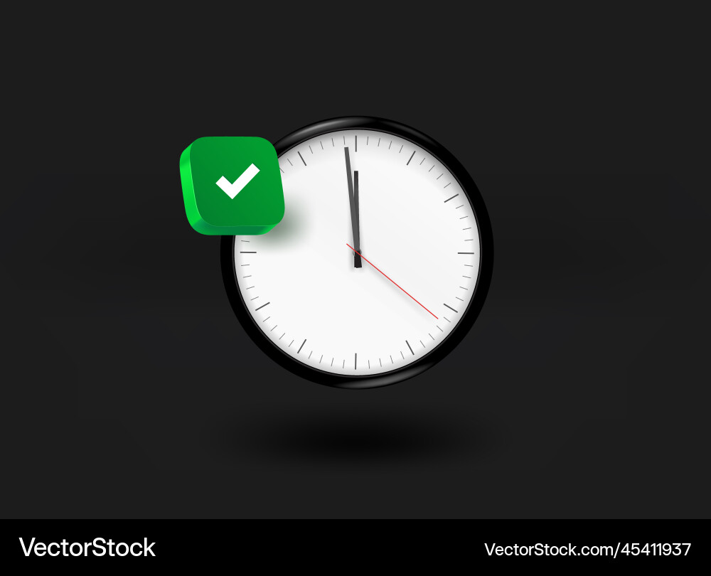 Retro style clock with checkmark icon 3d vector image