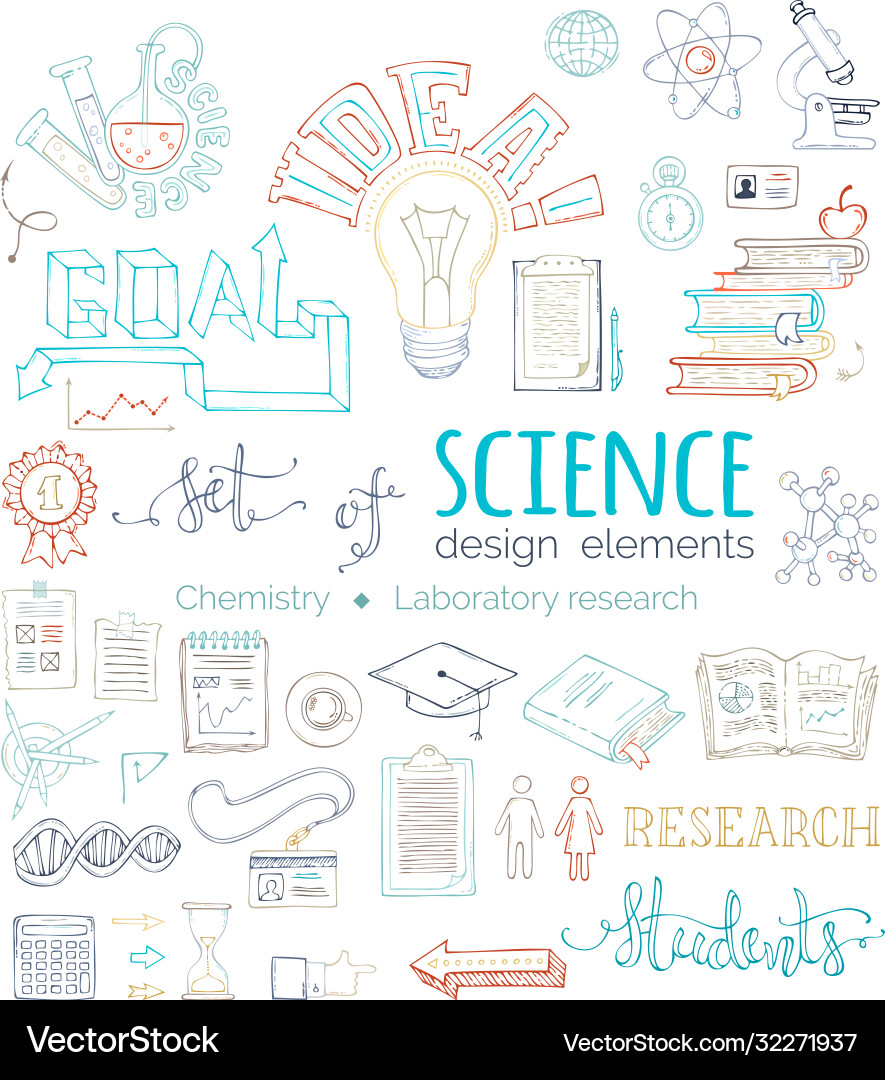 Set doodles science design elements Set doodles science design elements vector image