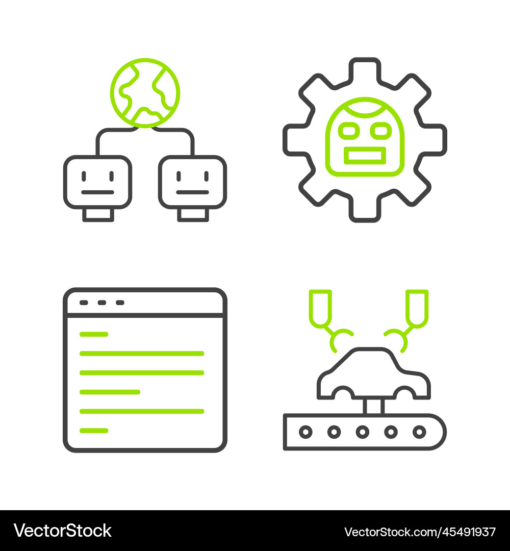 Set line robotic robot arm on factory computer Set line robotic robot arm on factory computer vector image