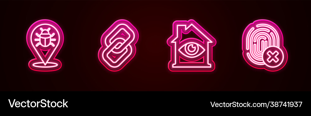 Set line system bug chain link house with eye Set line system bug chain link house with eye vector image