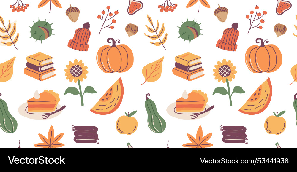 Autumn seamless pattern cute hand drawn seasonal Vector Image