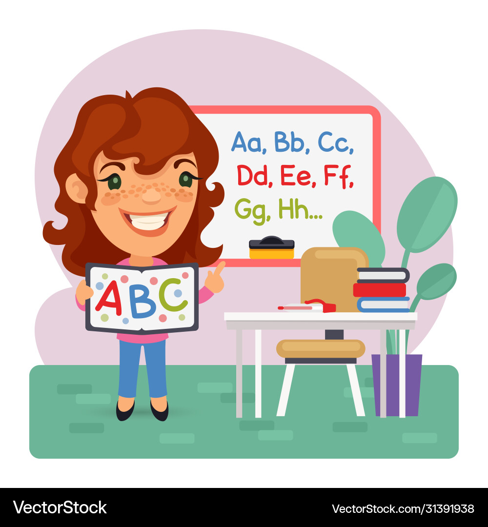 Cartoon kids english teacher vector image