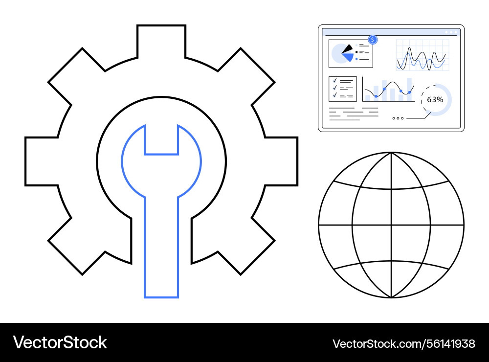Gear wrench global grid and data analytics Gear wrench global grid and data analytics vector image