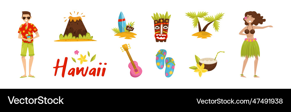 Hawaiian tropical objects and attributes Hawaiian tropical objects and attributes vector image