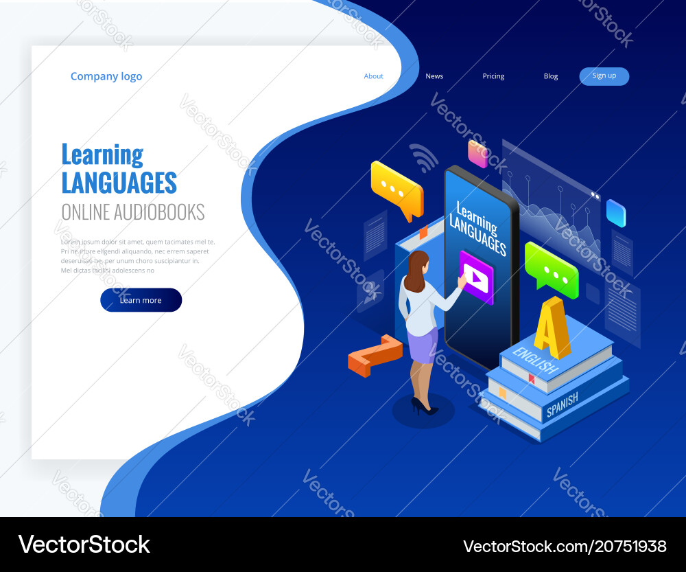 Isometric online language learning interface Isometric online language learning interface vector image