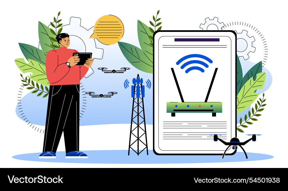 Man with Wifi Router - Connectivity vector image