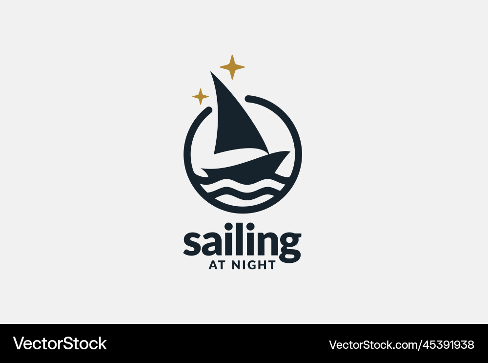 Schiff Boot Nacht Segeln Segelboot Meer Wellenlogo Schiff Boot Nacht Segeln Segelboot Meer Wellenlogo vektorbild