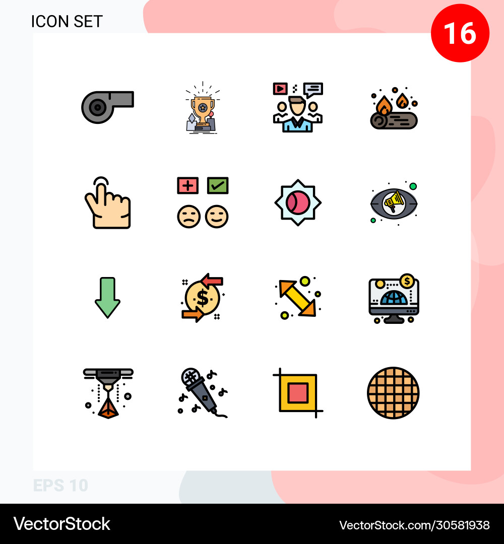 Set 16 flat color filled lines on grid vector image