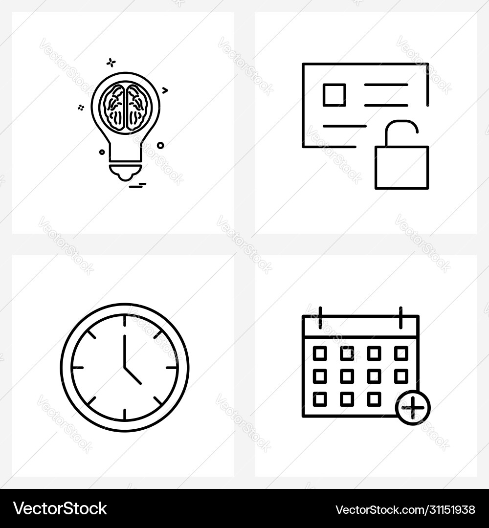 Set 4 simple line icons bulb clock Vector Image