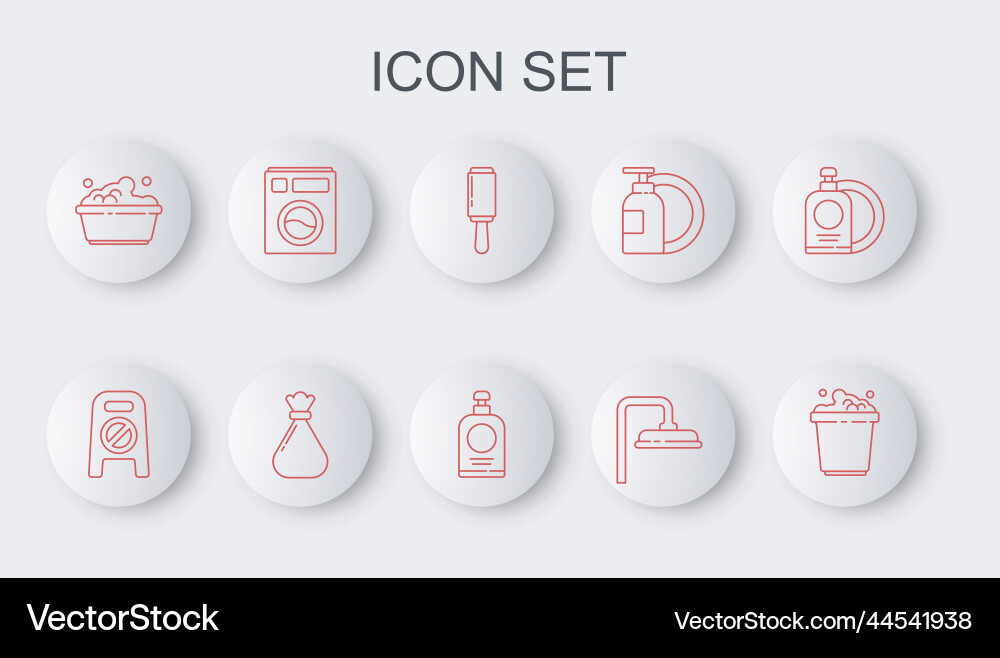Set line bucket with soap suds wet floor Set line bucket with soap suds wet floor vector image