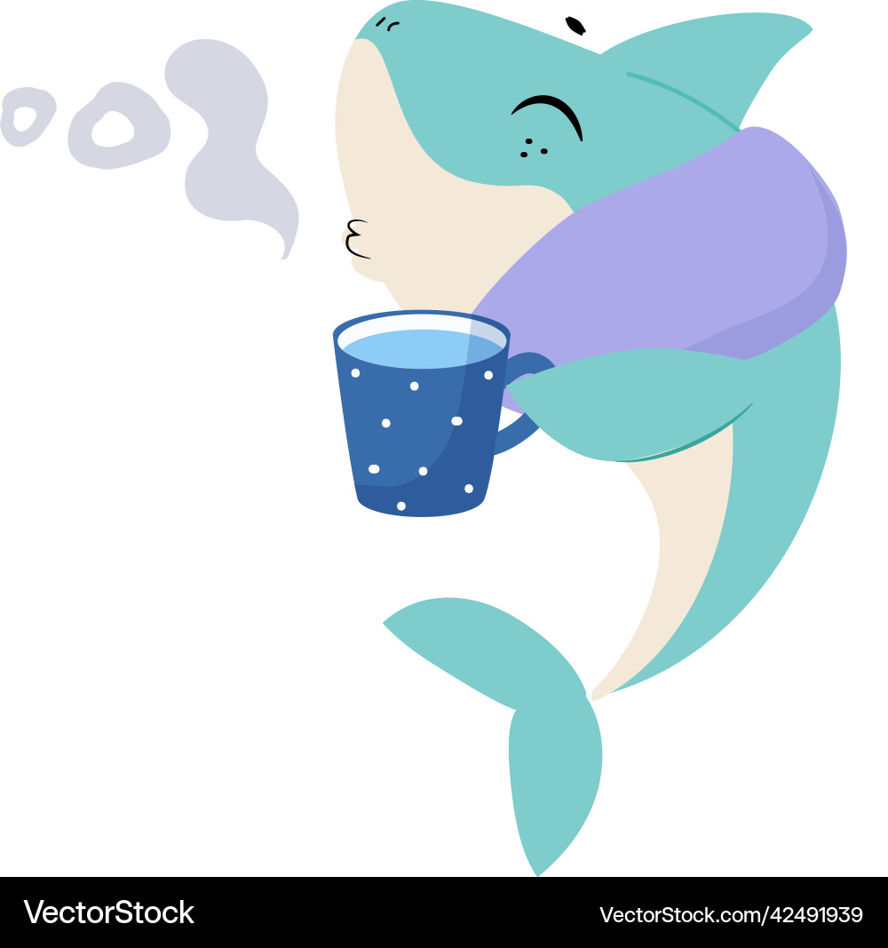 Comic blue shark as marine animal holding cup Comic blue shark as marine animal holding cup vector image