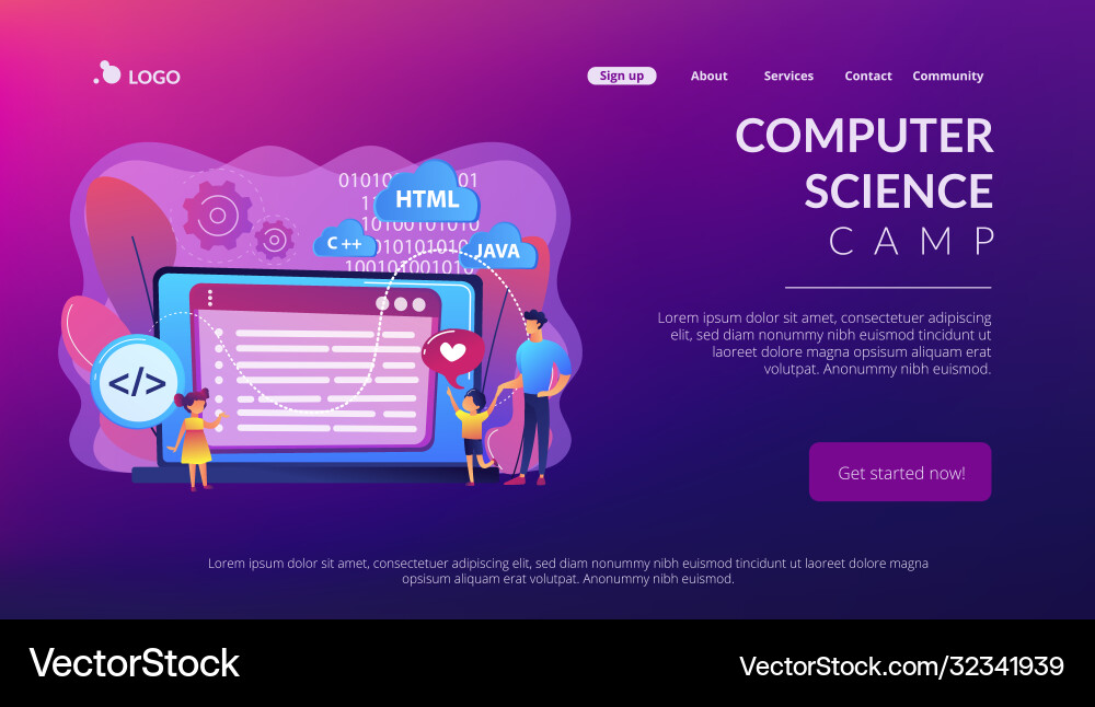 Computer programming camp concept landing page Computer programming camp concept landing page vector image