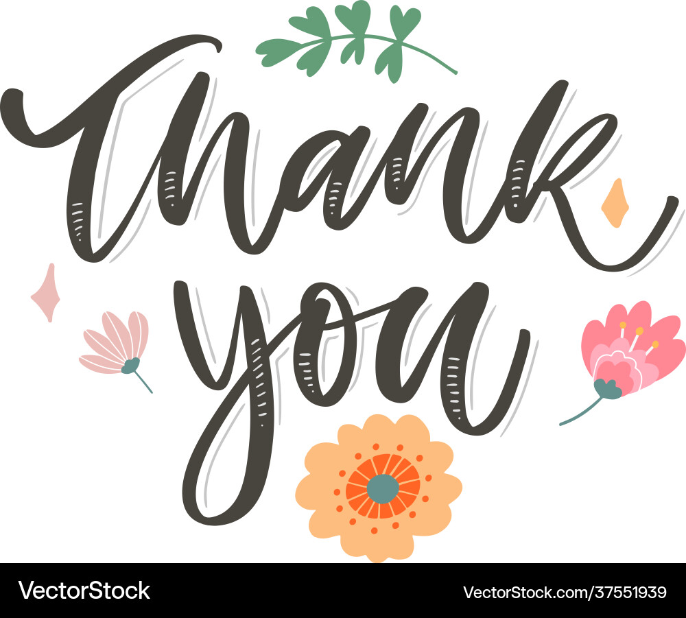Cute thank you script card flowers letter text Cute thank you script card flowers letter text vector image