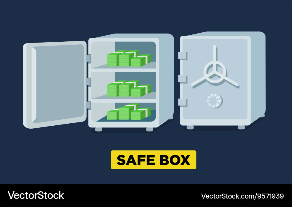 Flat safe boxes open and closed locked vector image