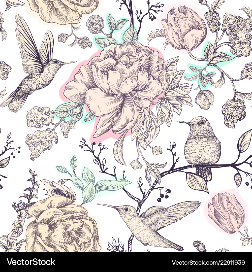 Floral Bird Sketch Pattern Vector Image