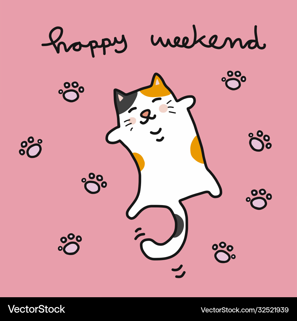Happy weekend cute fat cat sleeping cartoon Happy weekend cute fat cat sleeping cartoon vector image