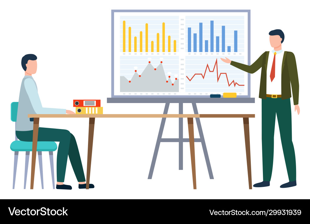 Man stand near data graphs business appointment Man stand near data graphs business appointment vector image