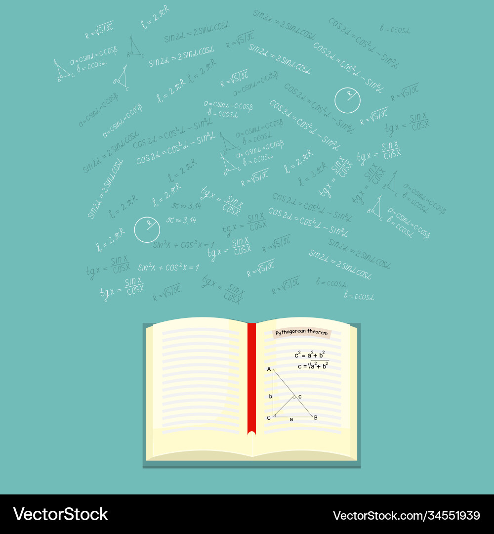 Mathematics geometry background with an open book vector image