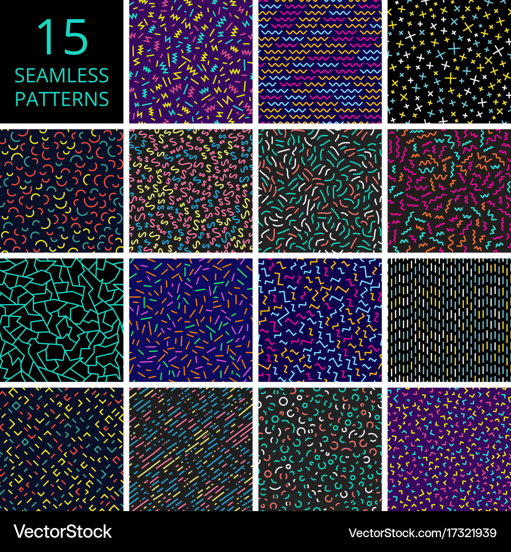Memphis Style Patterns - Retro Color Vector Image