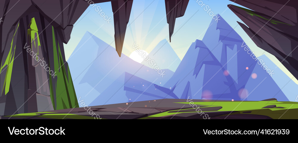 Mountain cave entrance with scenery landscape vector image