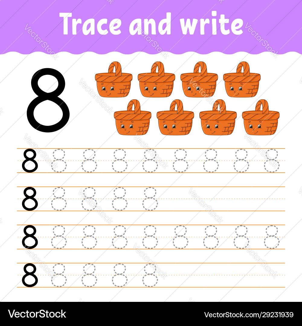 Number 8 trace and write handwriting practice Number 8 trace and write handwriting practice vector image