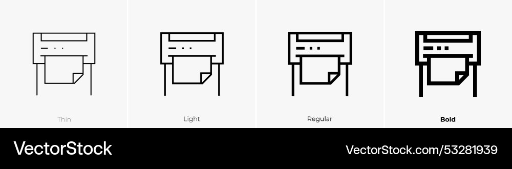 Plotter icon thin light regular and bold style Plotter icon thin light regular and bold style vector image