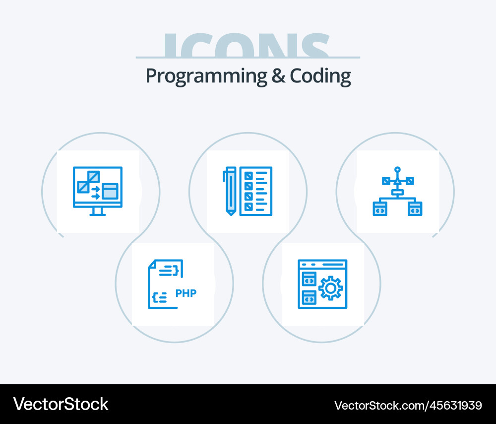 Programming and coding blue icon pack 5 vector image